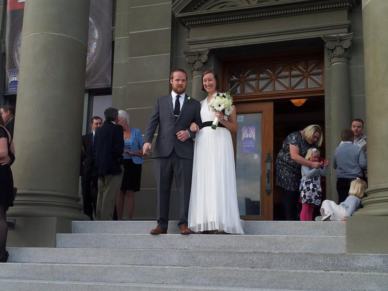 So lovely. @emarcroft and Woody, on the courthouse steps.