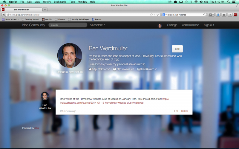 Idno Community profile screenshot