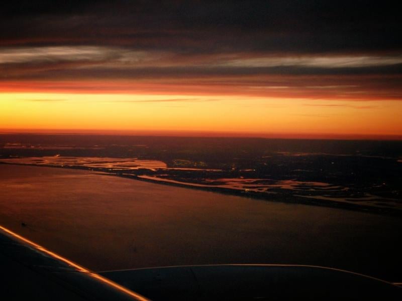 Sunset landing over New York.