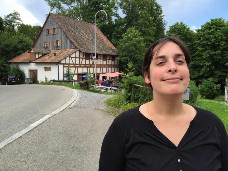 Hannah in front of Schloss Schenke, a delightful restaurant on the Schloss Elgg grounds. 