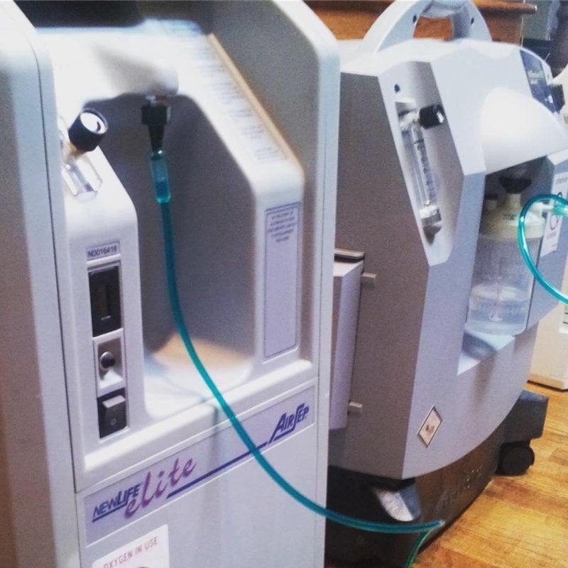 Refrigerator-sized oxygen concentrators running in parallel, January 2013. I have nightmares about these sometimes, and I can still hear the sound they made.