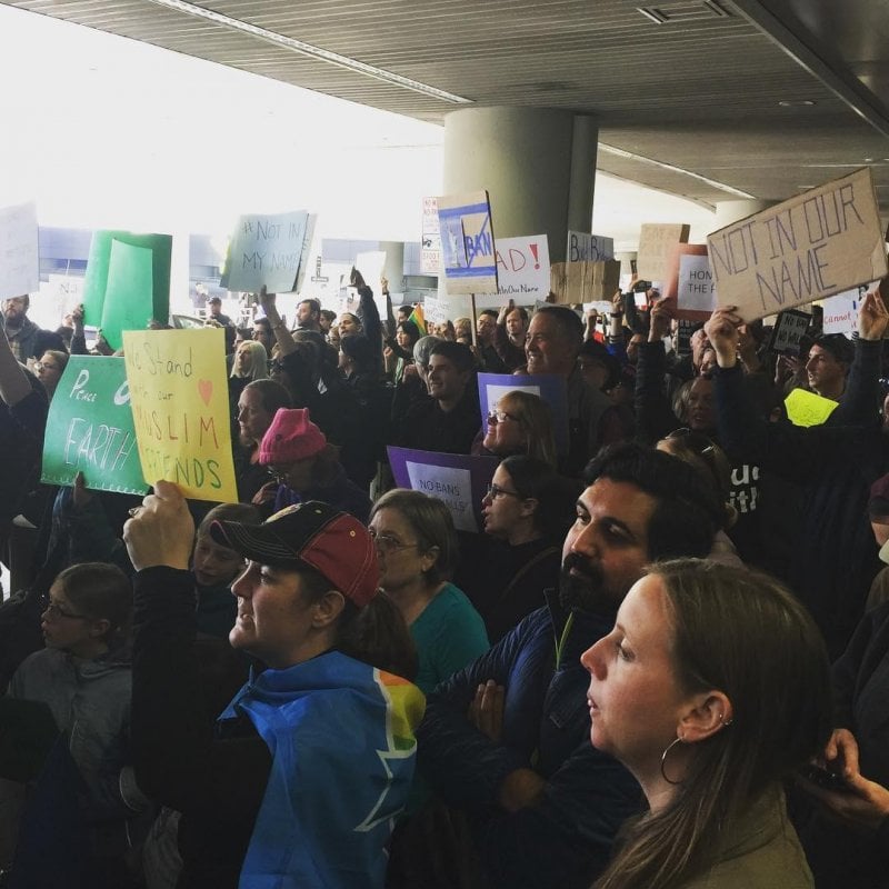 #resist Join us at SFO International Arrivals.