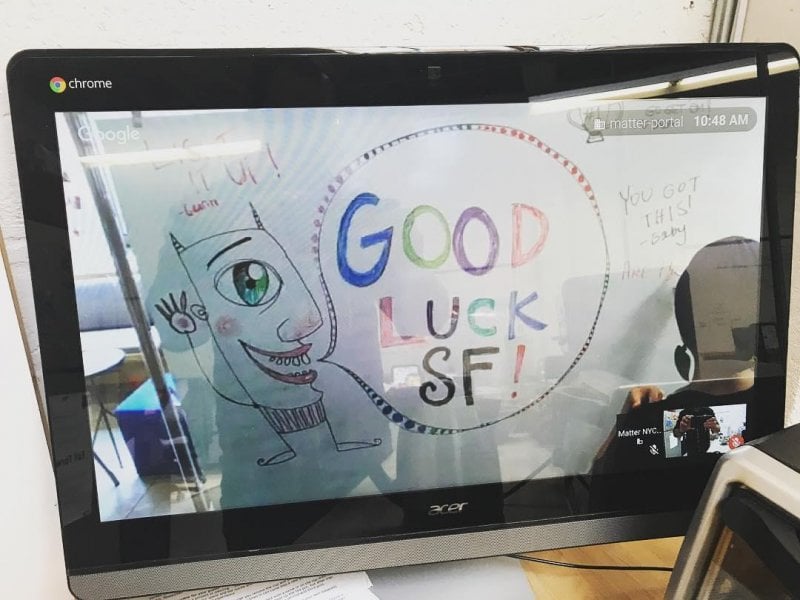 Nice message to @mattervc SF from the New York cohort, wishing them good luck with Design Review 1.