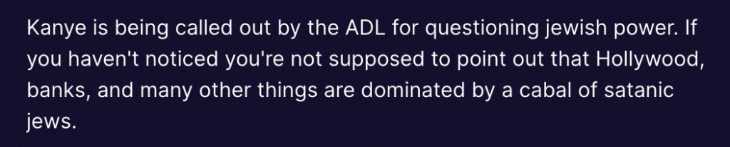 Kanye is being called out by the ADL for questioning jewish power. If you haven't noticed you're not supposed to point out that Hollywood, banks, and many other things are dominated by a cabal of satanic jews.