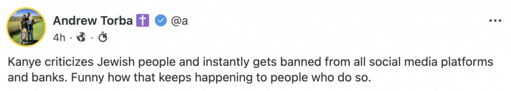 Kanye criticizes Jewish people and instantly gets banned from all social media platforms and banks. Funny how that keeps happening to people who do so.